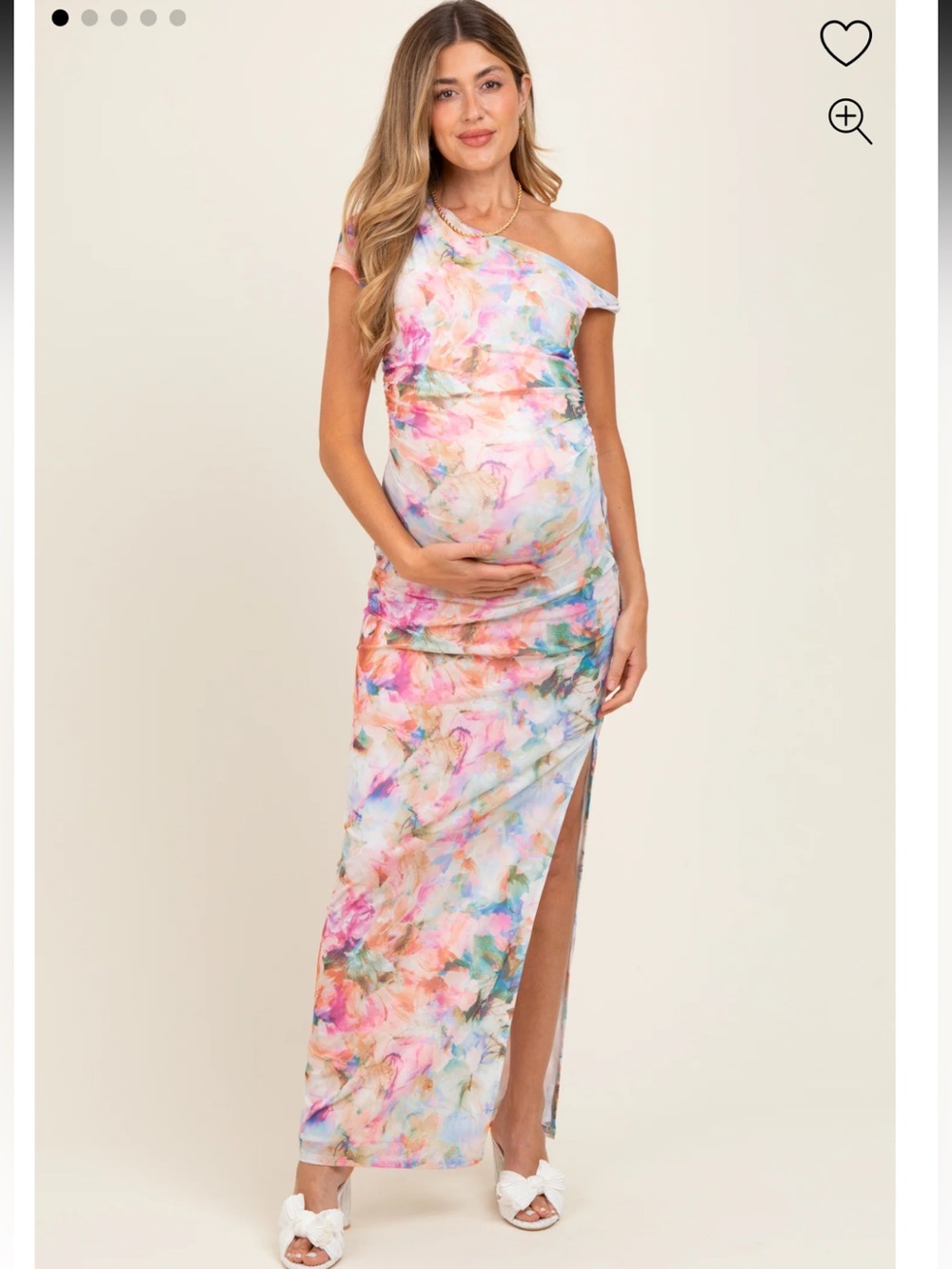 Floral One Shoulder Side Slit Maternity Maxi Dress